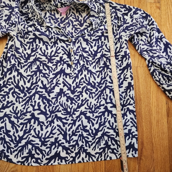 Lily Pulitzer Elsa Top 100 Silk Treaure Navy Coral  Size Small  Coastal Resort - Picture 10 of 11